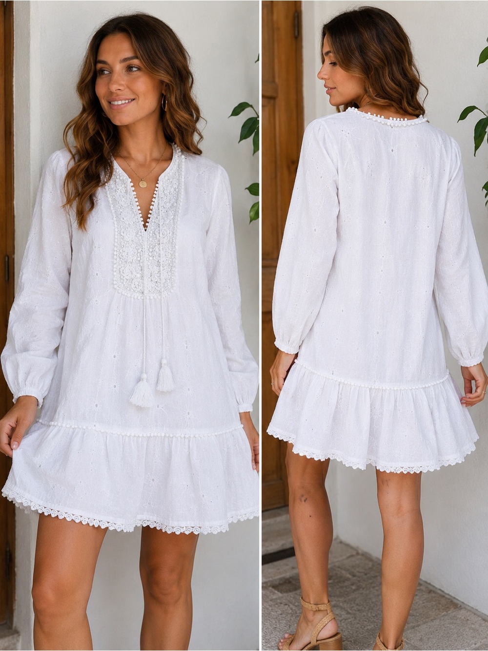 Bella Tu White Embellished Eyelet Tunic Dress XS Boho Resort Beach Coverup